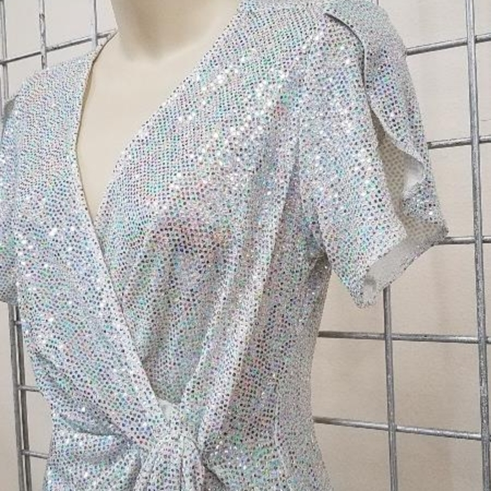 M.STUDIO White and Silver Sequin Dress